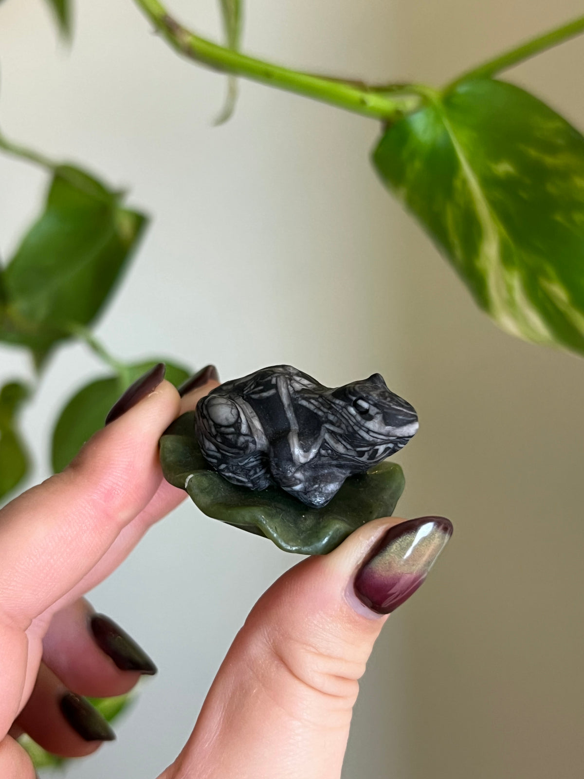 Zebra Jasper Frog on Jade Lily Pad