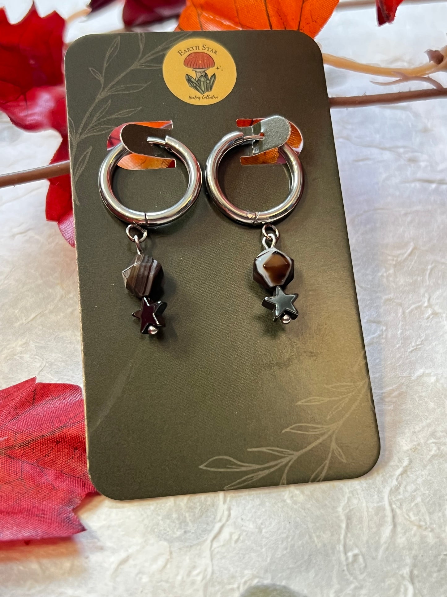 Black Sardonyx Star Hoops