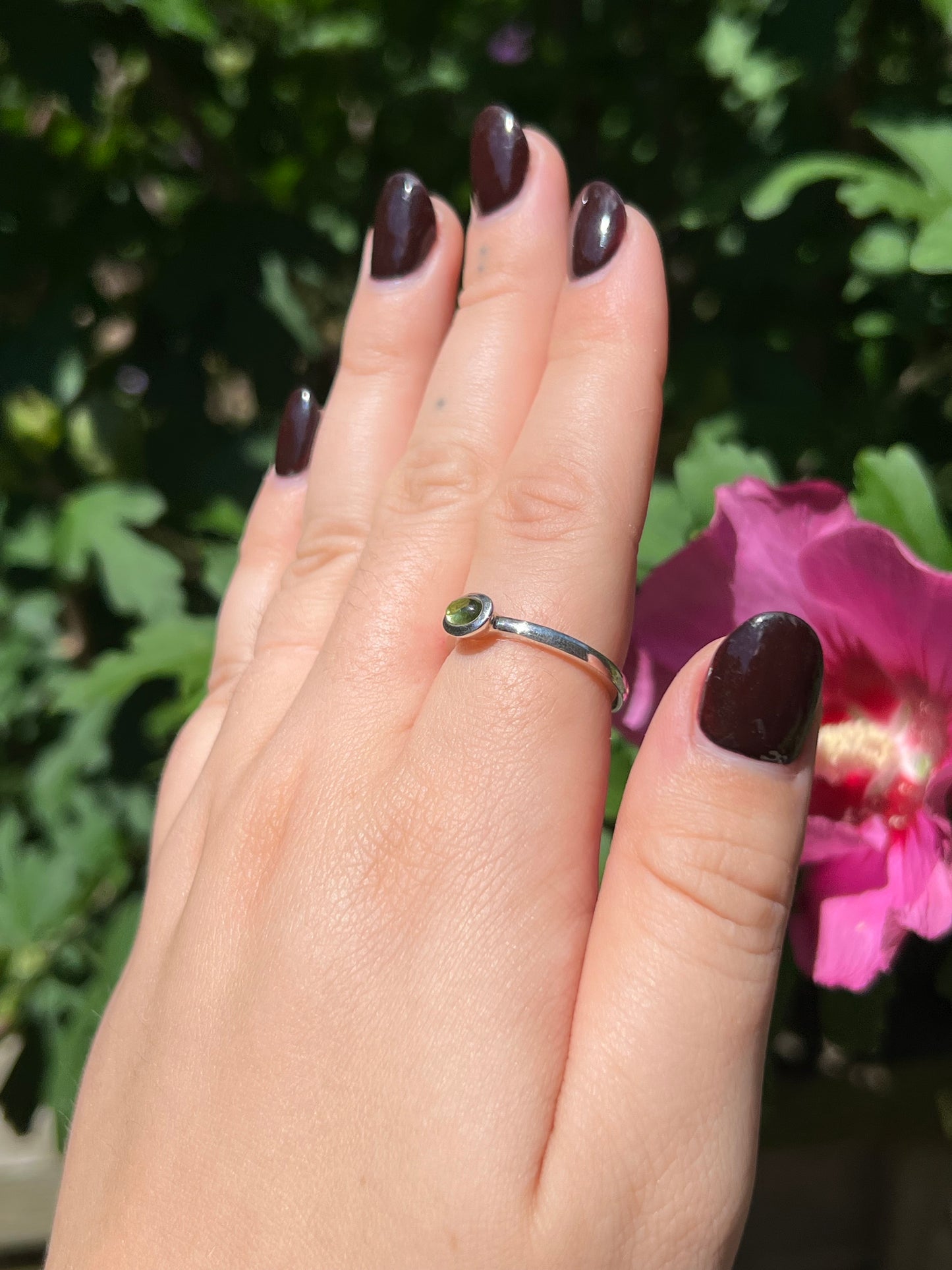 Peridot Dainty Sterling Silver Ring | Size 8