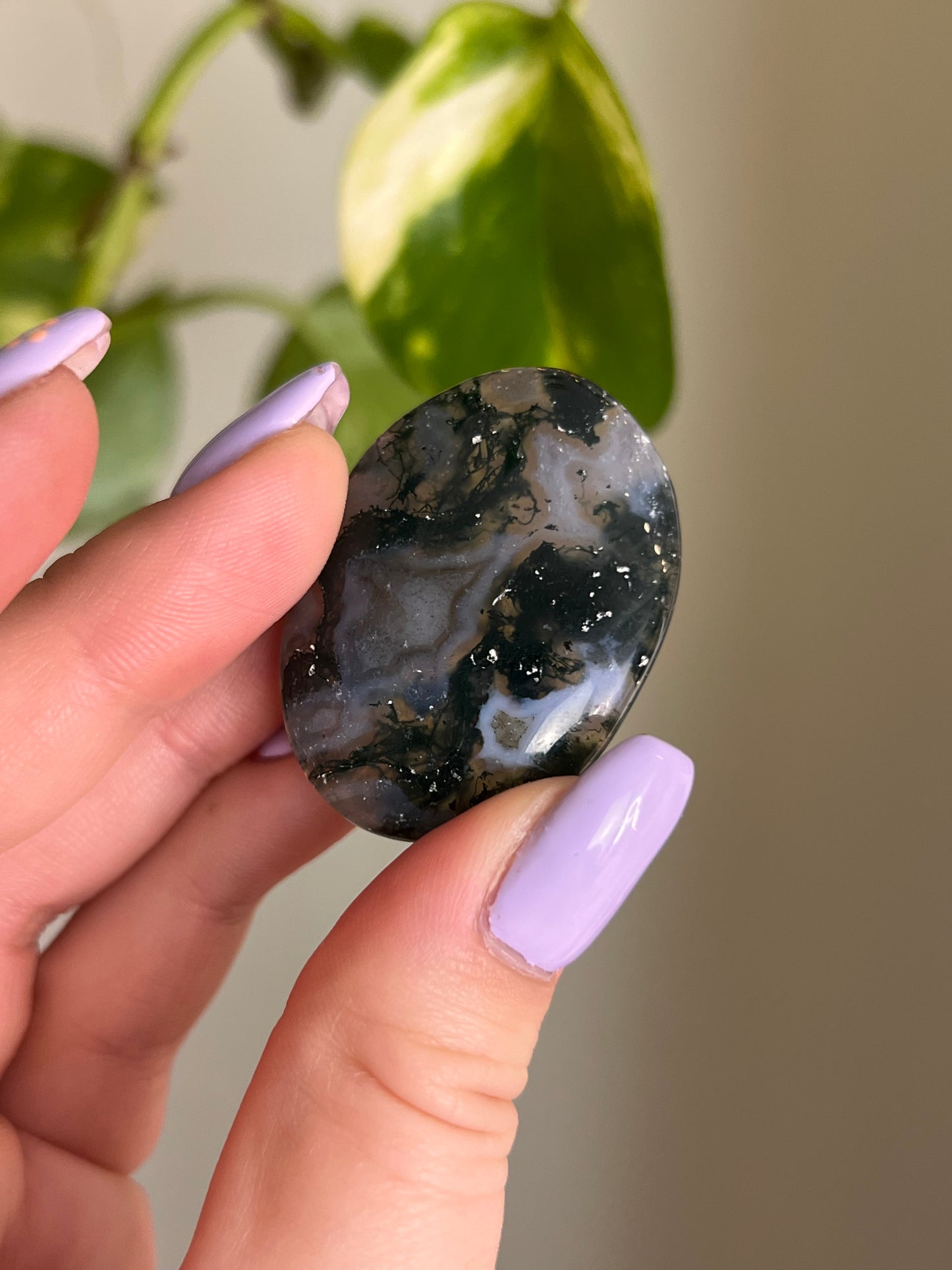 Moss Agate Worry Stone