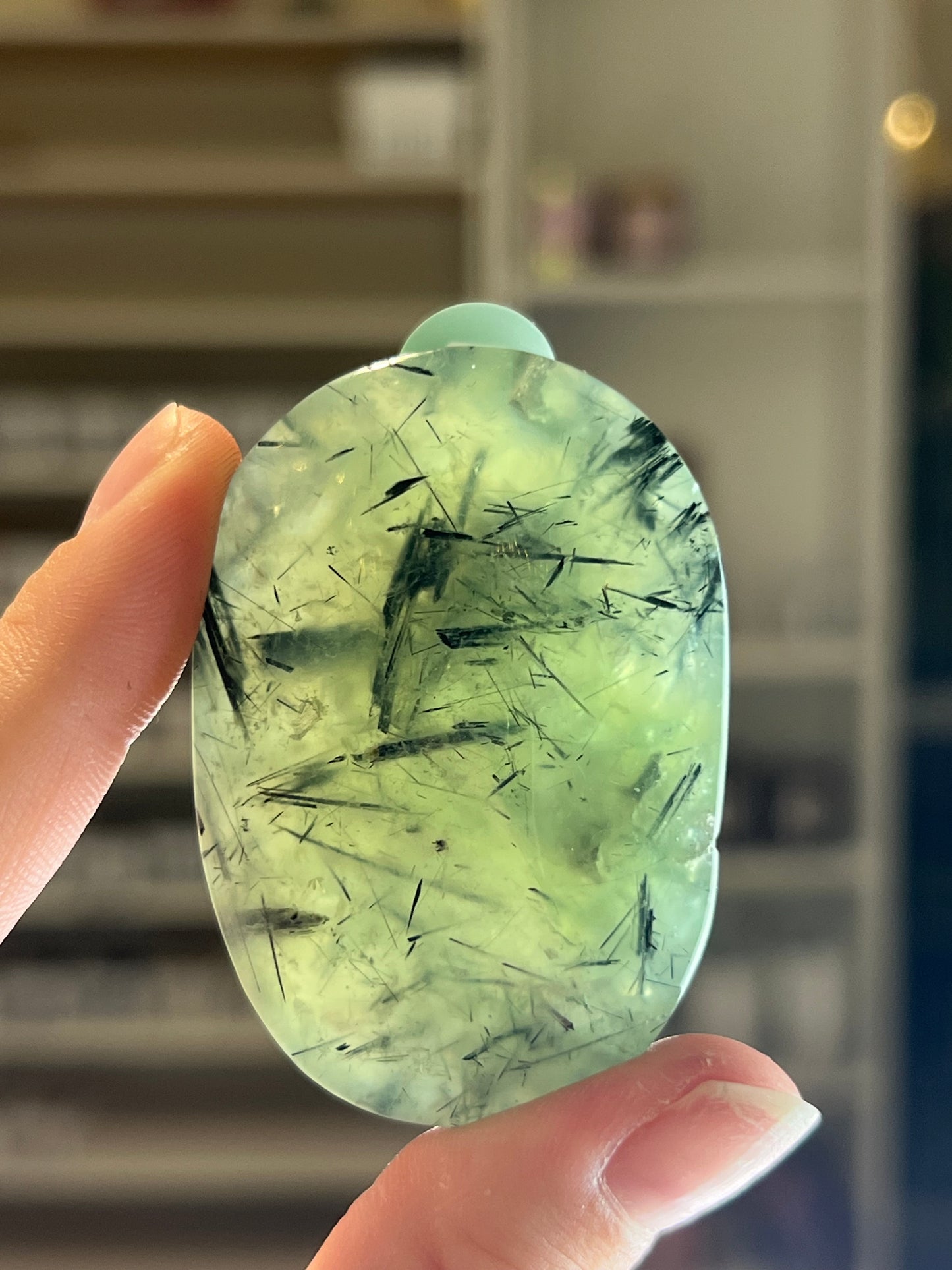 Prehnite with Epidote Palm Stone - T