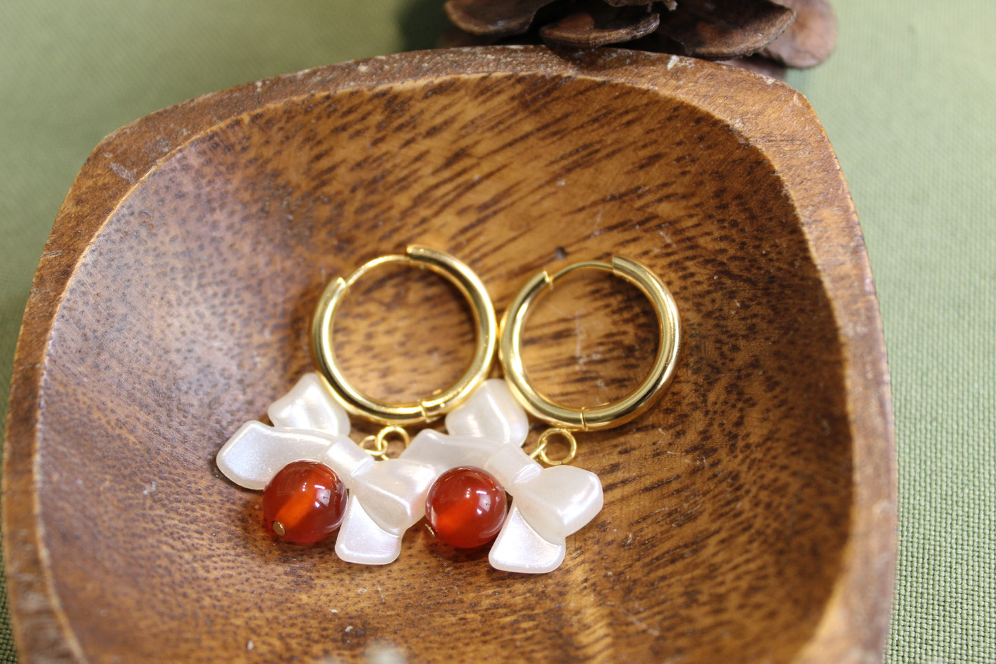 Carnelian Bow Gold Earrings