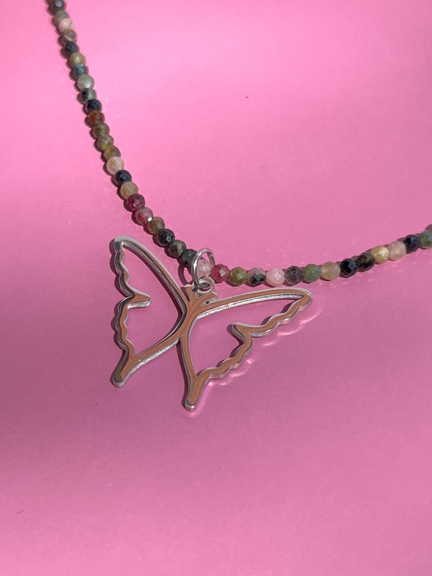 Rainbow Tourmaline Butterfly Necklace