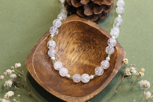 Crackle Quartz, Peridot & Pearl Necklace