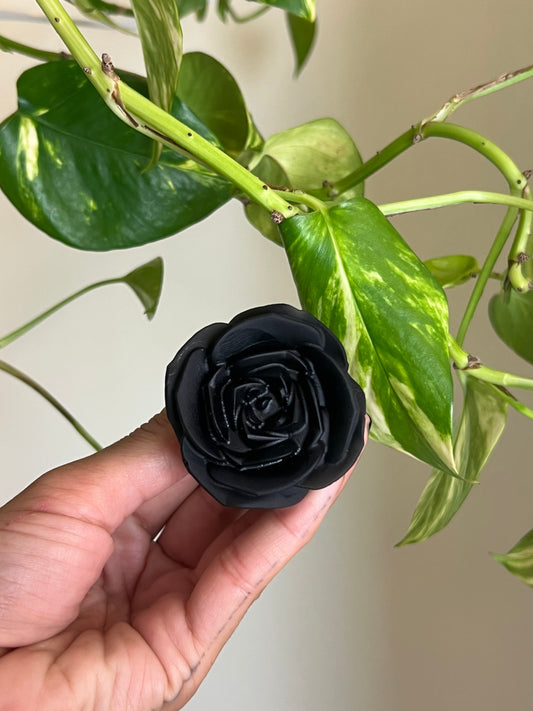 Black Obsidian Rose on Stand
