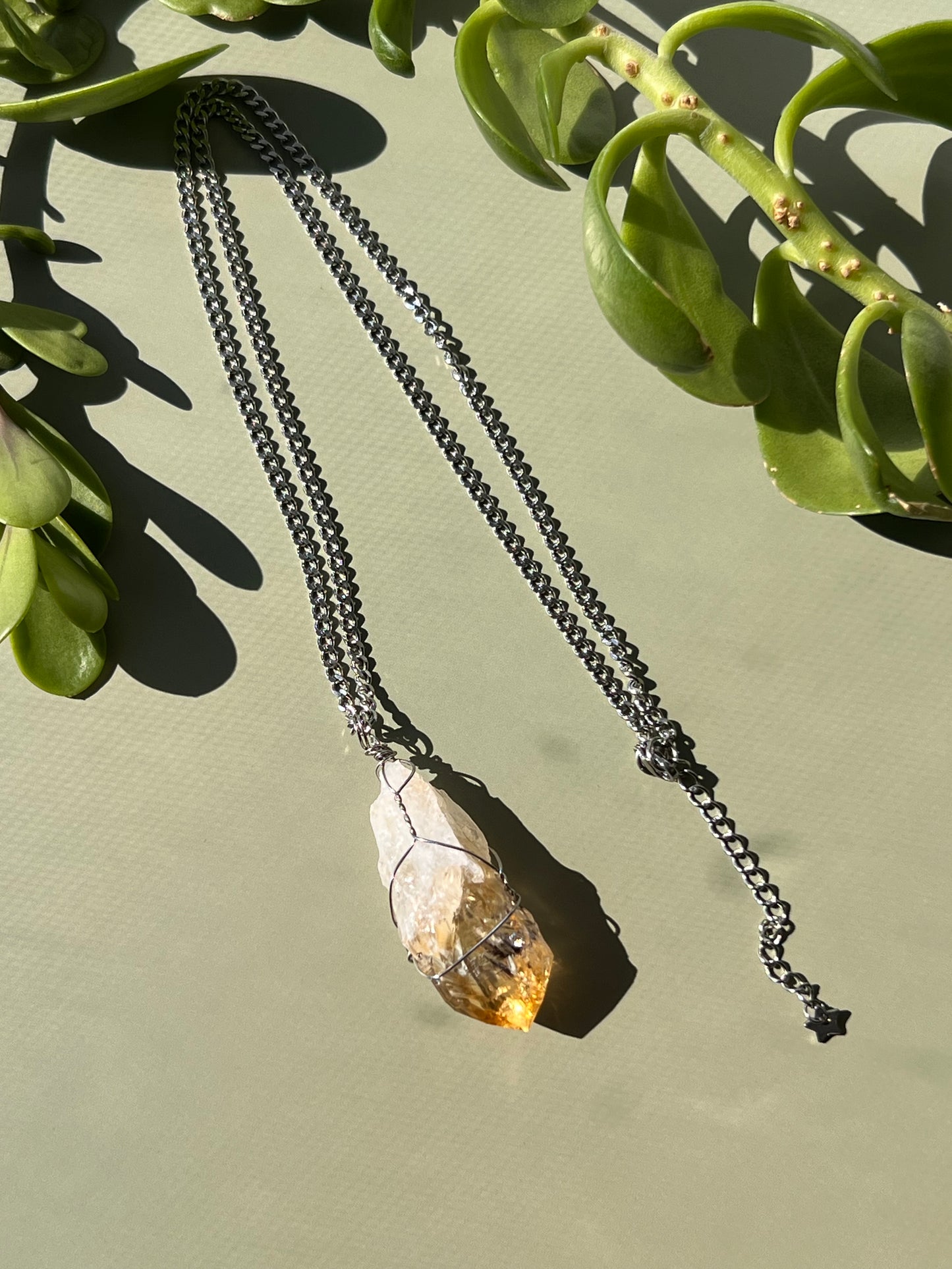 Citrine + Black Rutile Point Silver Necklace