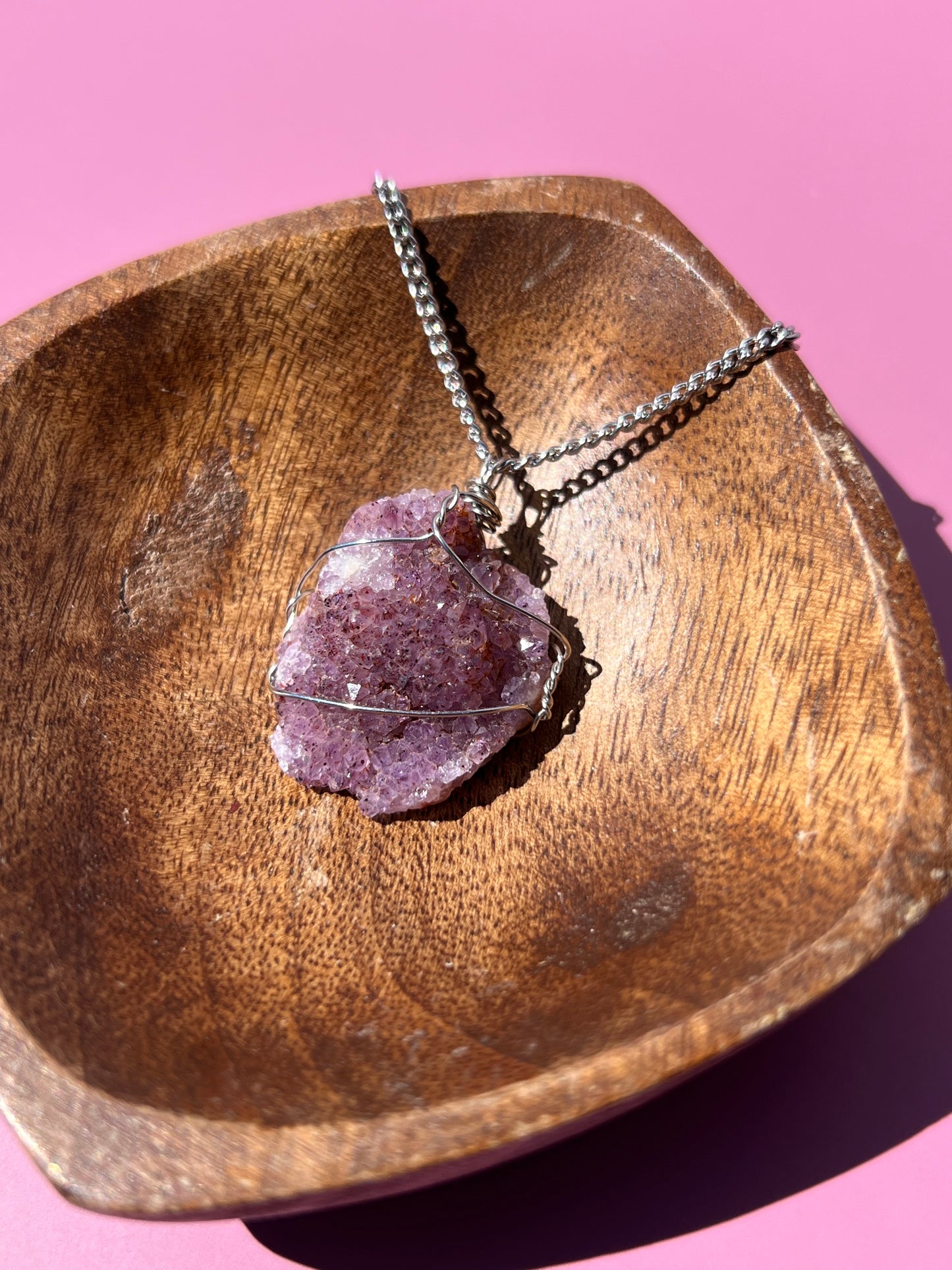 Thunder Bay Amethyst Cluster Silver Wrapped Necklace