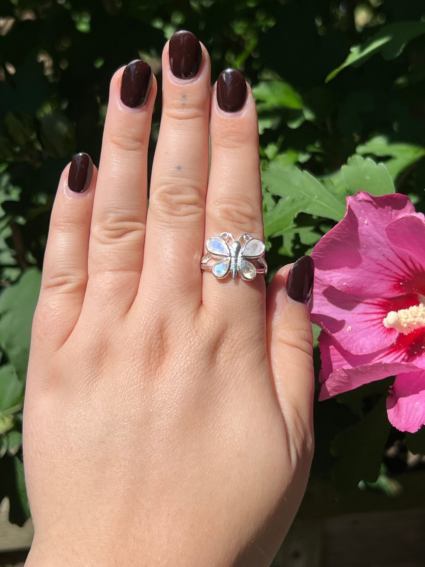 Moonstone Butterfly Sterling Silver Ring | Size 10