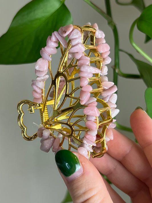 Pink Opal Fairy Claw Clip - Gold