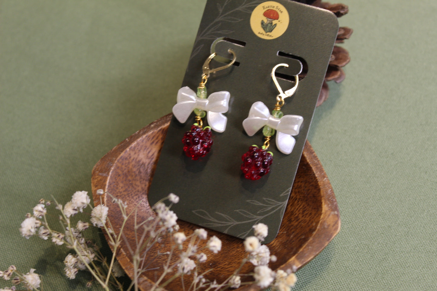 Peridot Raspberry Bow Gold Hoops