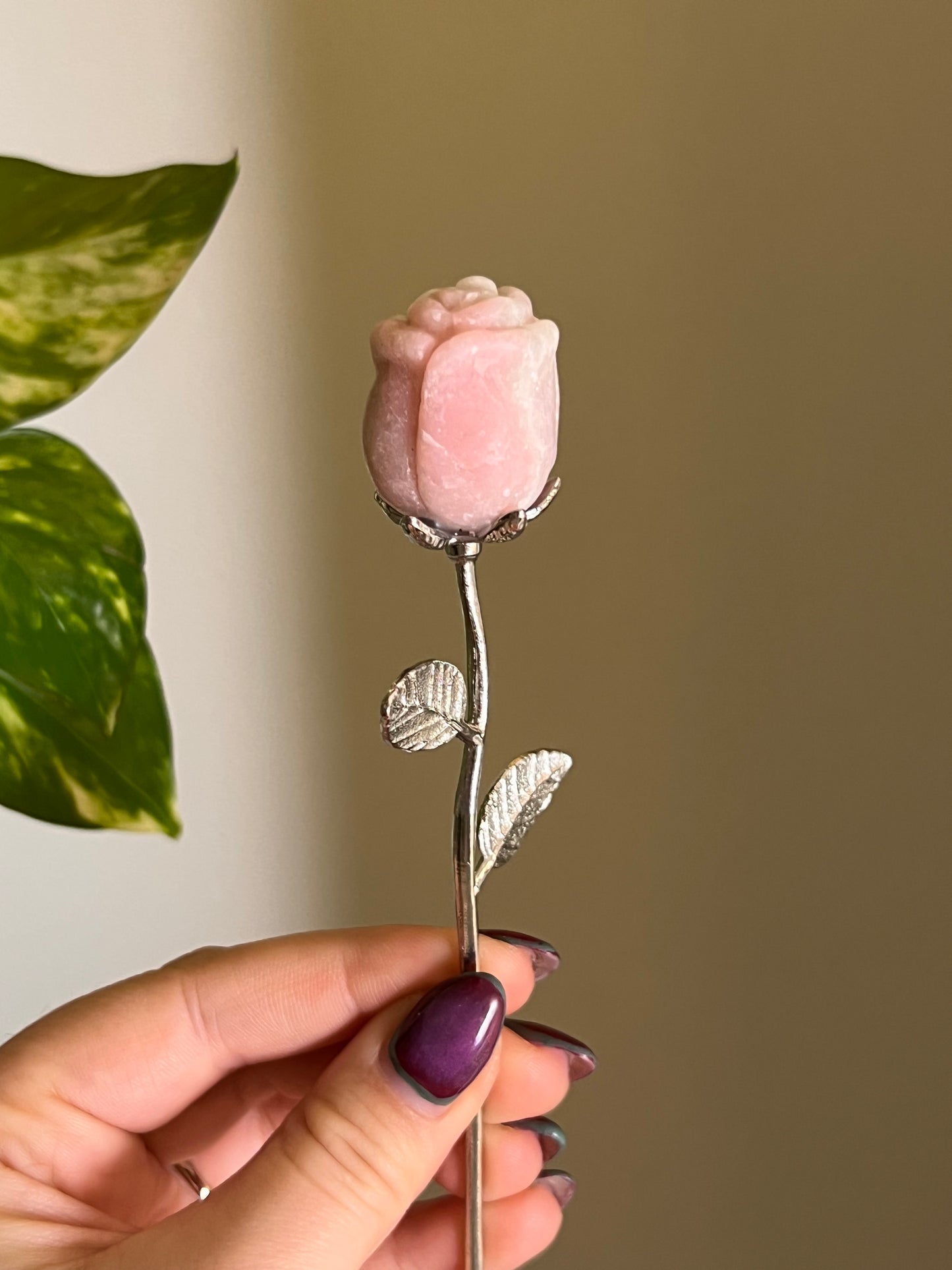 Pink Opal Rose Silver Stem