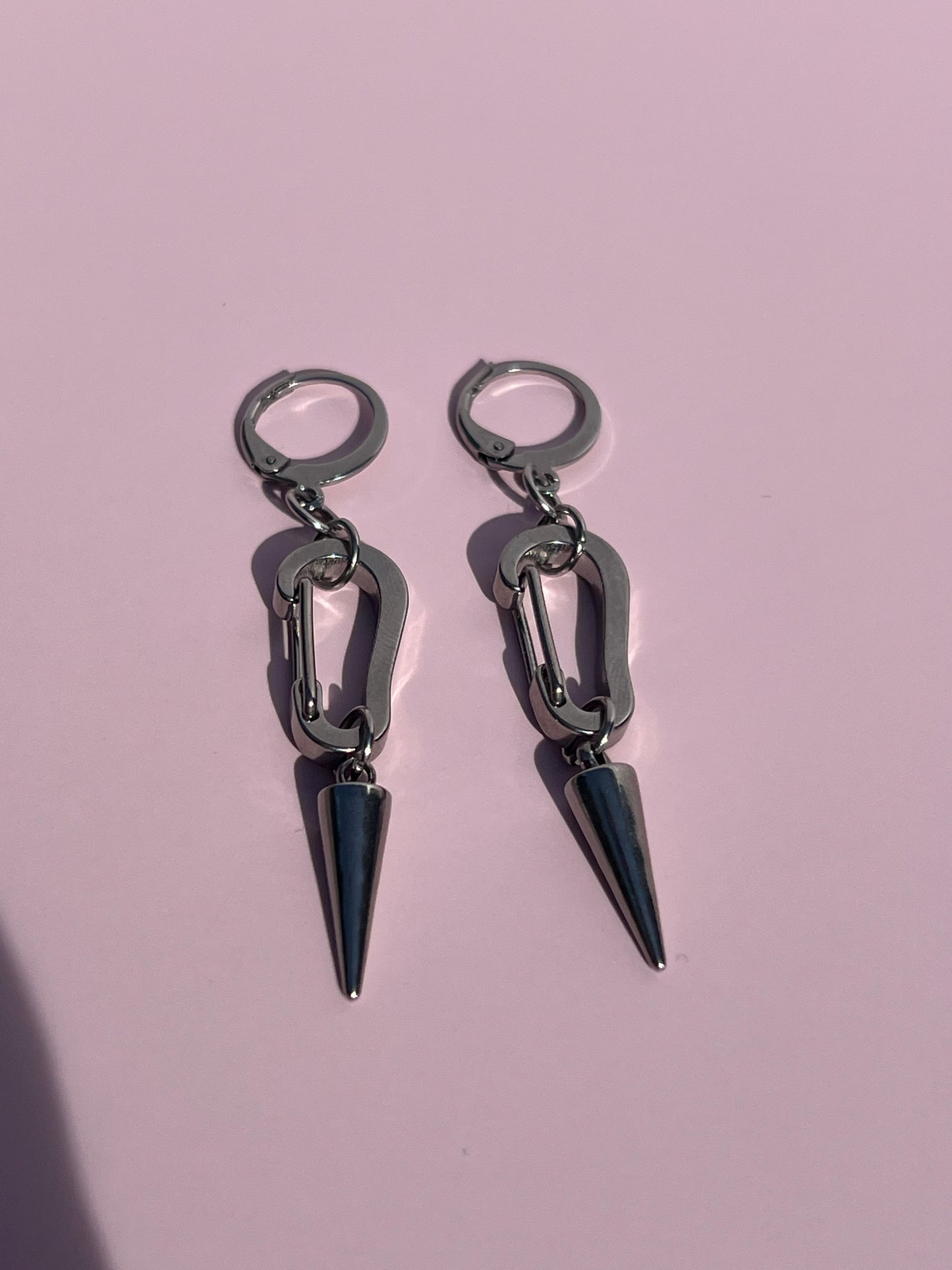 Carabiner Silver Spike Earrings