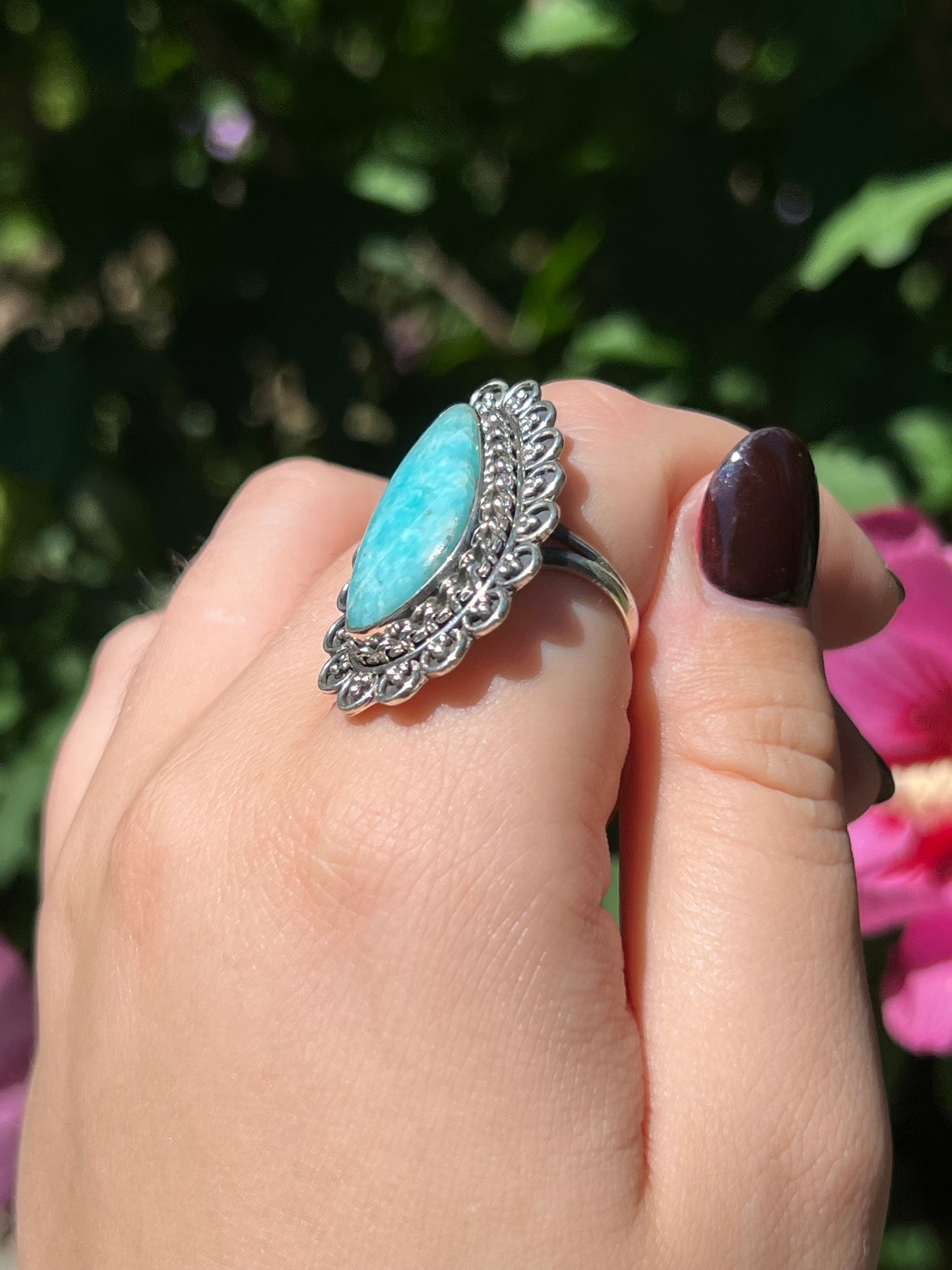 Peruvian Amazonite Sterling Silver Ring | Size 8