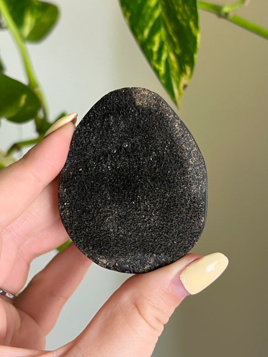 Black Druzy Septarian Small Palm Stone - A