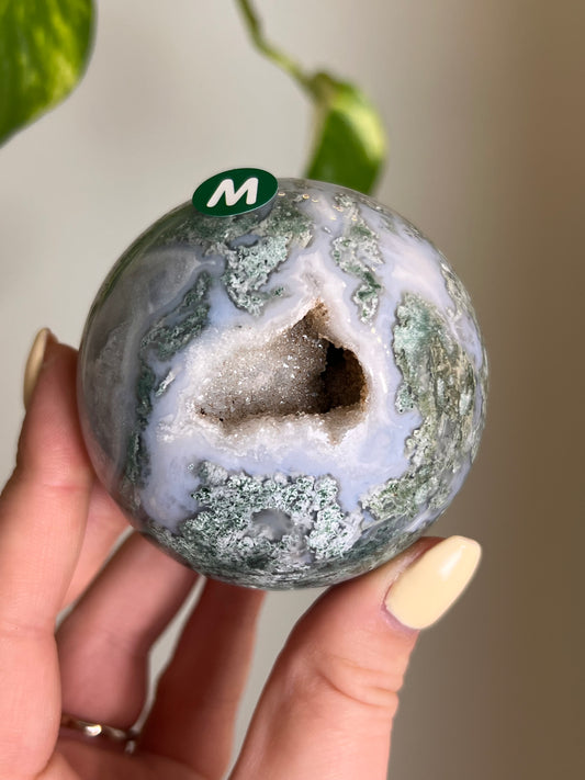 Moss Agate Druzy Sphere - M