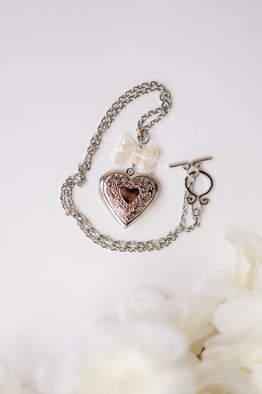 Pink Opal Bow Locket Necklace