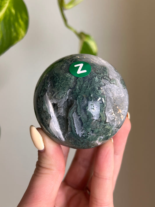 Moss Agate Druzy Sphere - Z