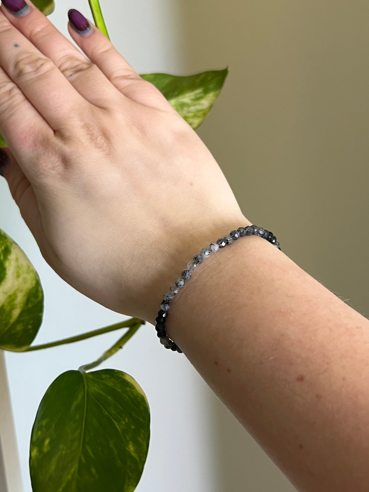 4mm Black Tourmaline in Quartz Faceted Bracelet