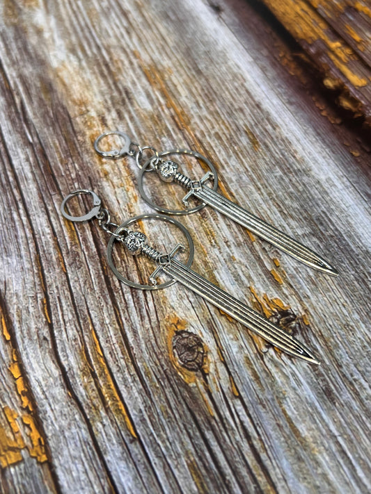 Silver Cat Sword Hoop Earrings