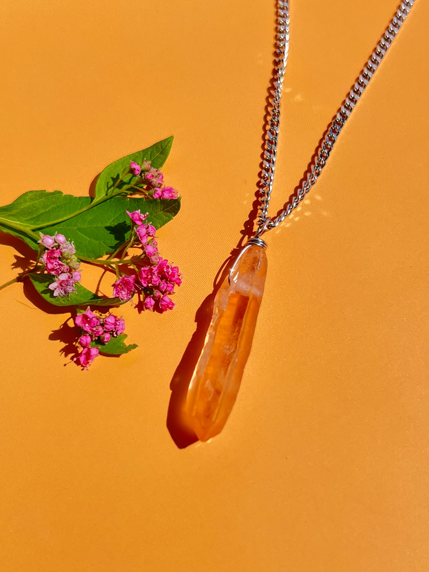 Tangerine Quartz Point Silver Necklace - B