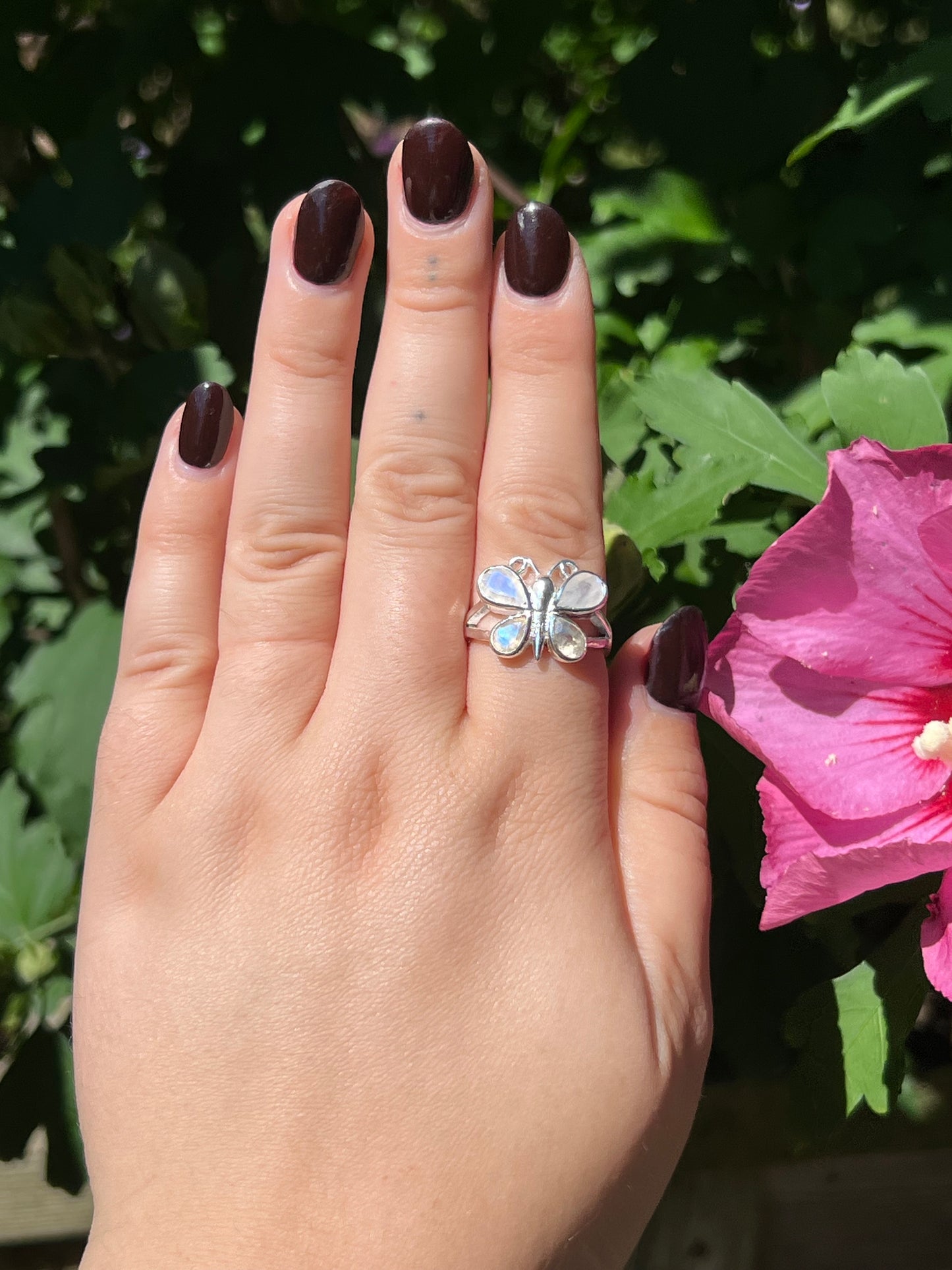 Moonstone Butterfly Sterling Silver Ring | Size 9