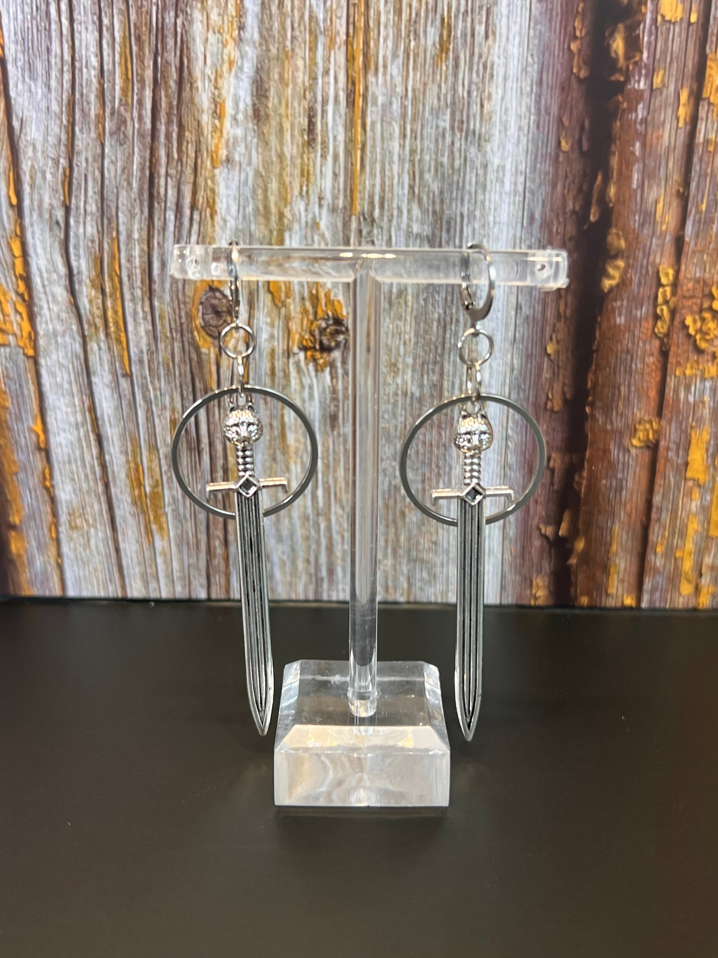 Silver Cat Sword Hoop Earrings