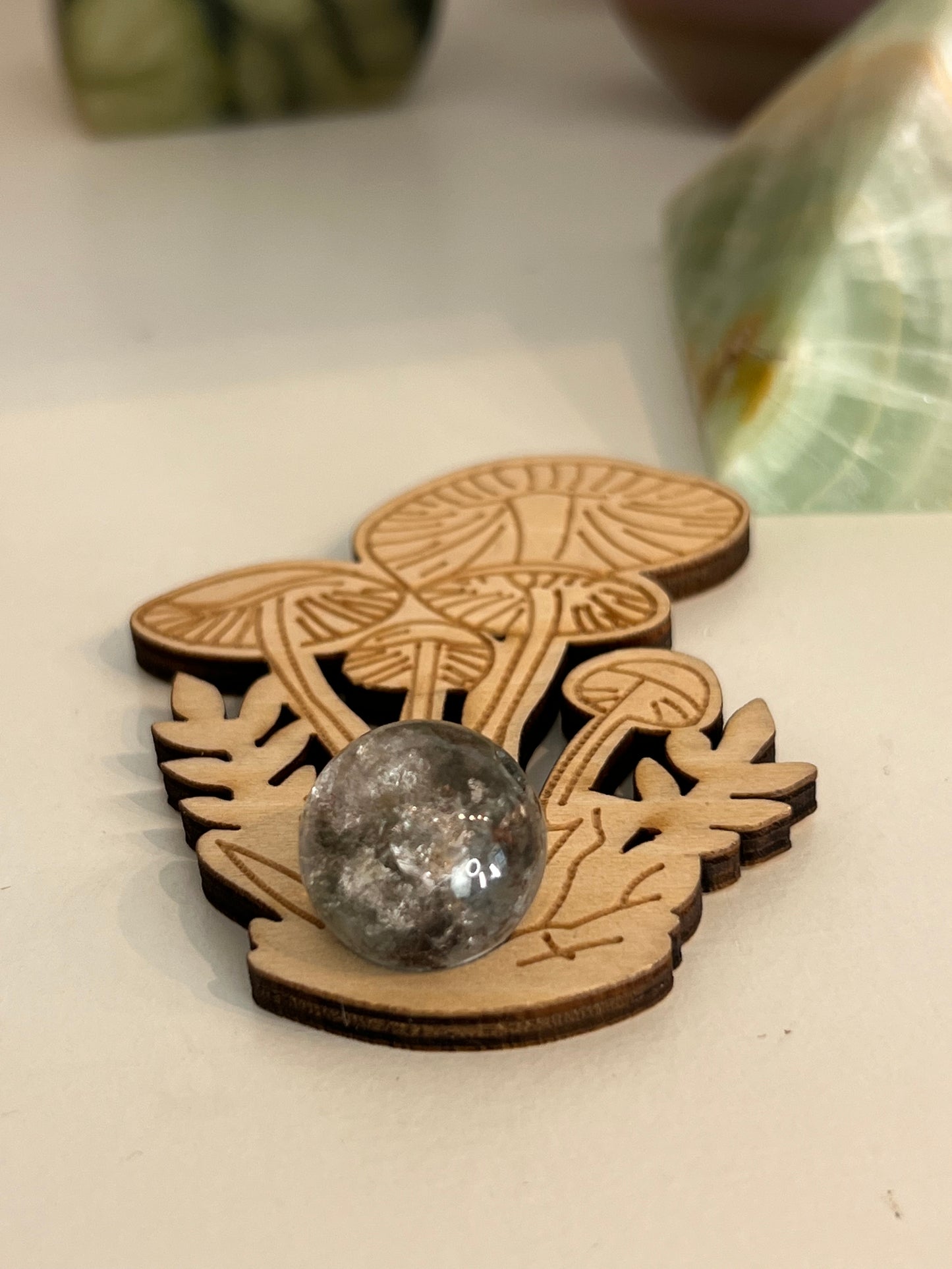 Mushroom Greenery Wooden Sphere Stand