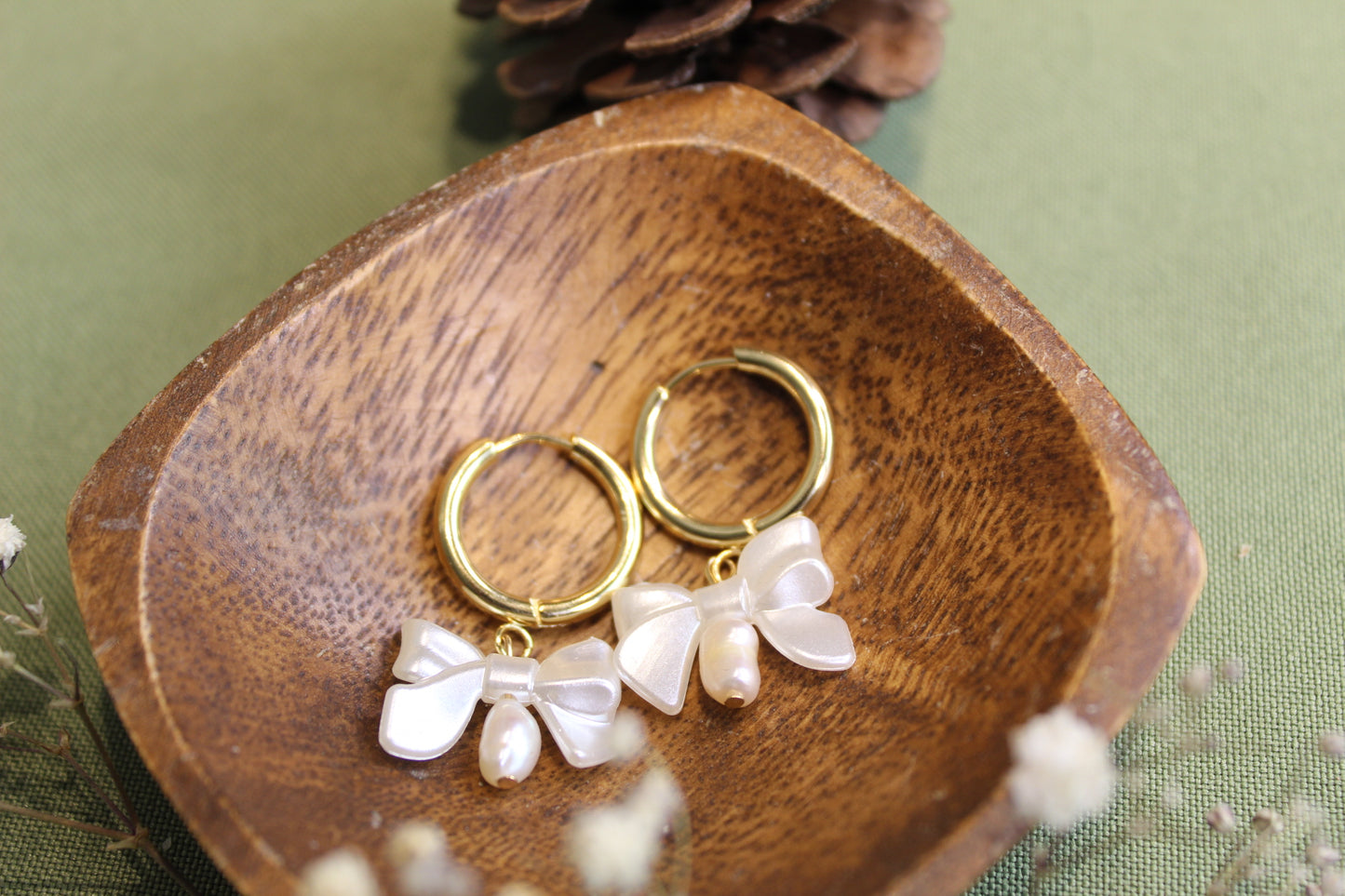 Freshwater Pearl Bow Gold Earrings