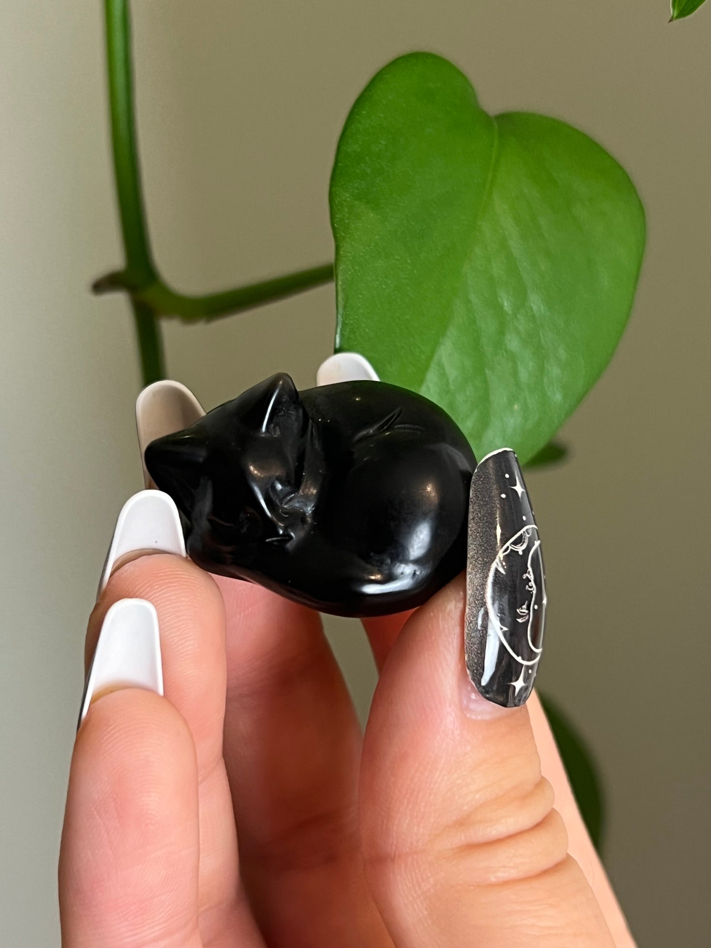 Silver Sheen Obsidian Sleeping Cat