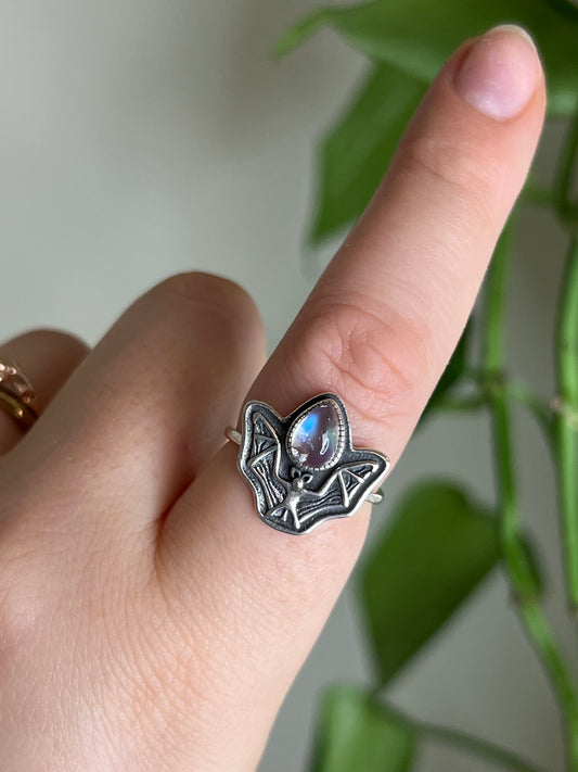 Moonstone Bat Sterling Silver Ring