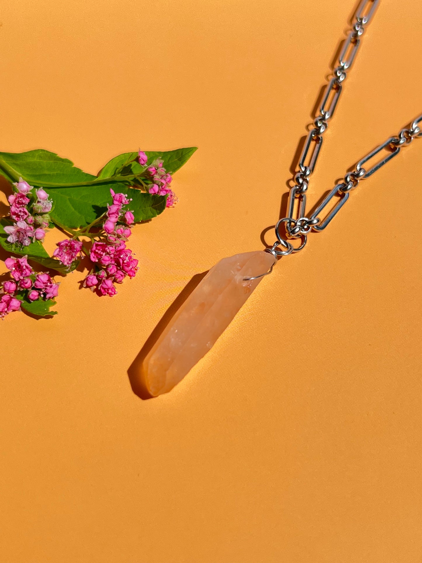 Tangerine Quartz Point Silver Necklace - A
