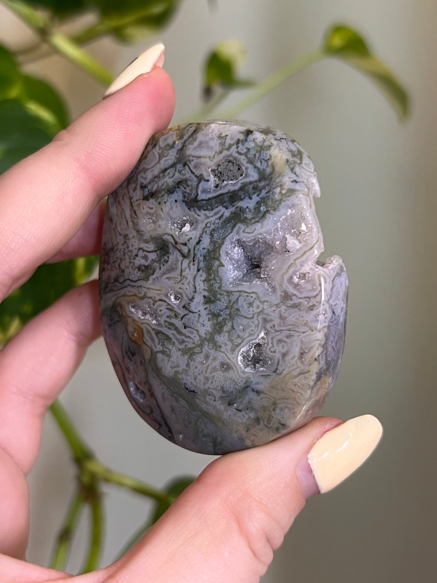 Rainbow Druzy Moss Agate Palm - J