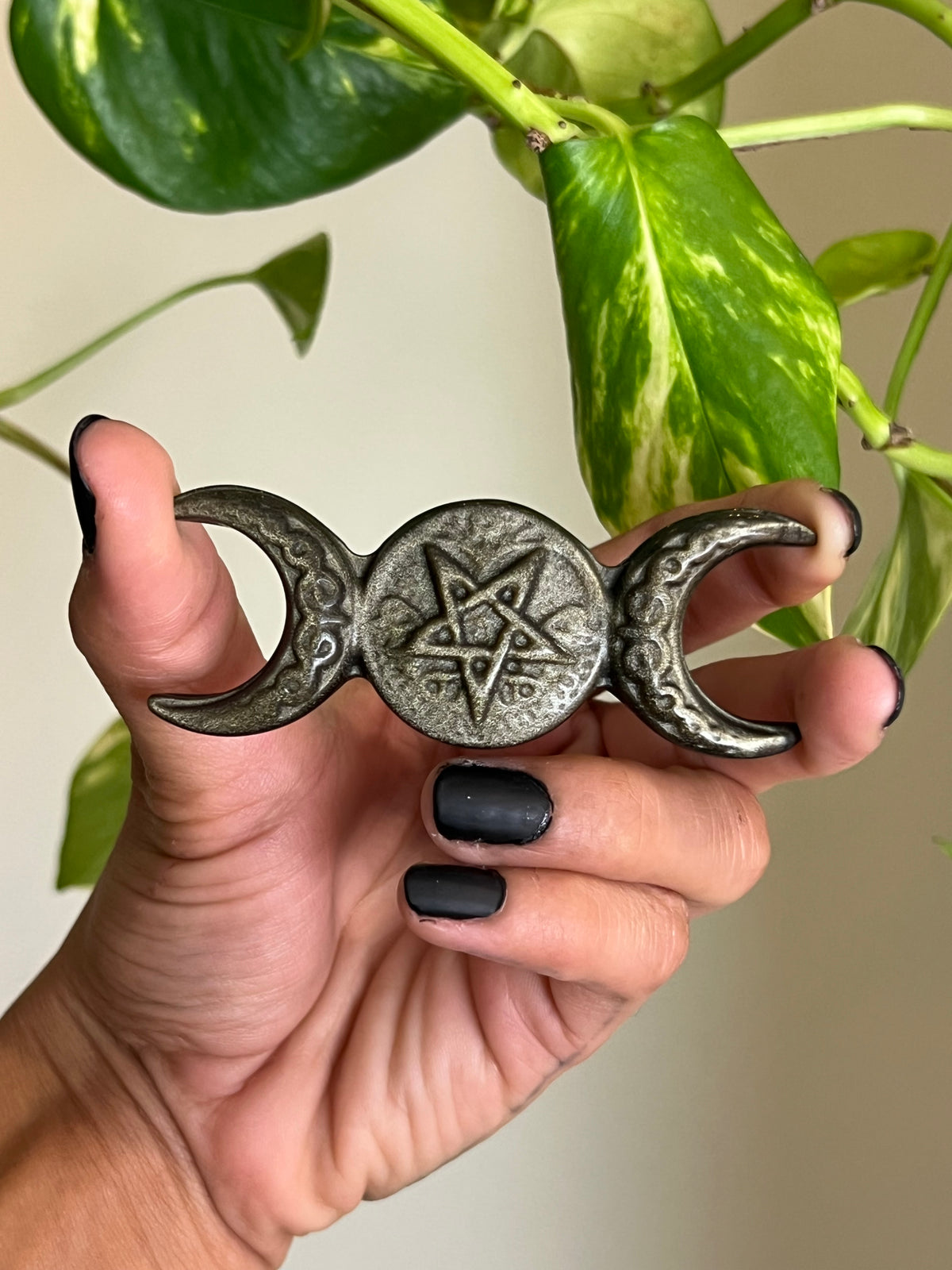 Gold Sheen Obsidian Triple Moon Goddess Symbol