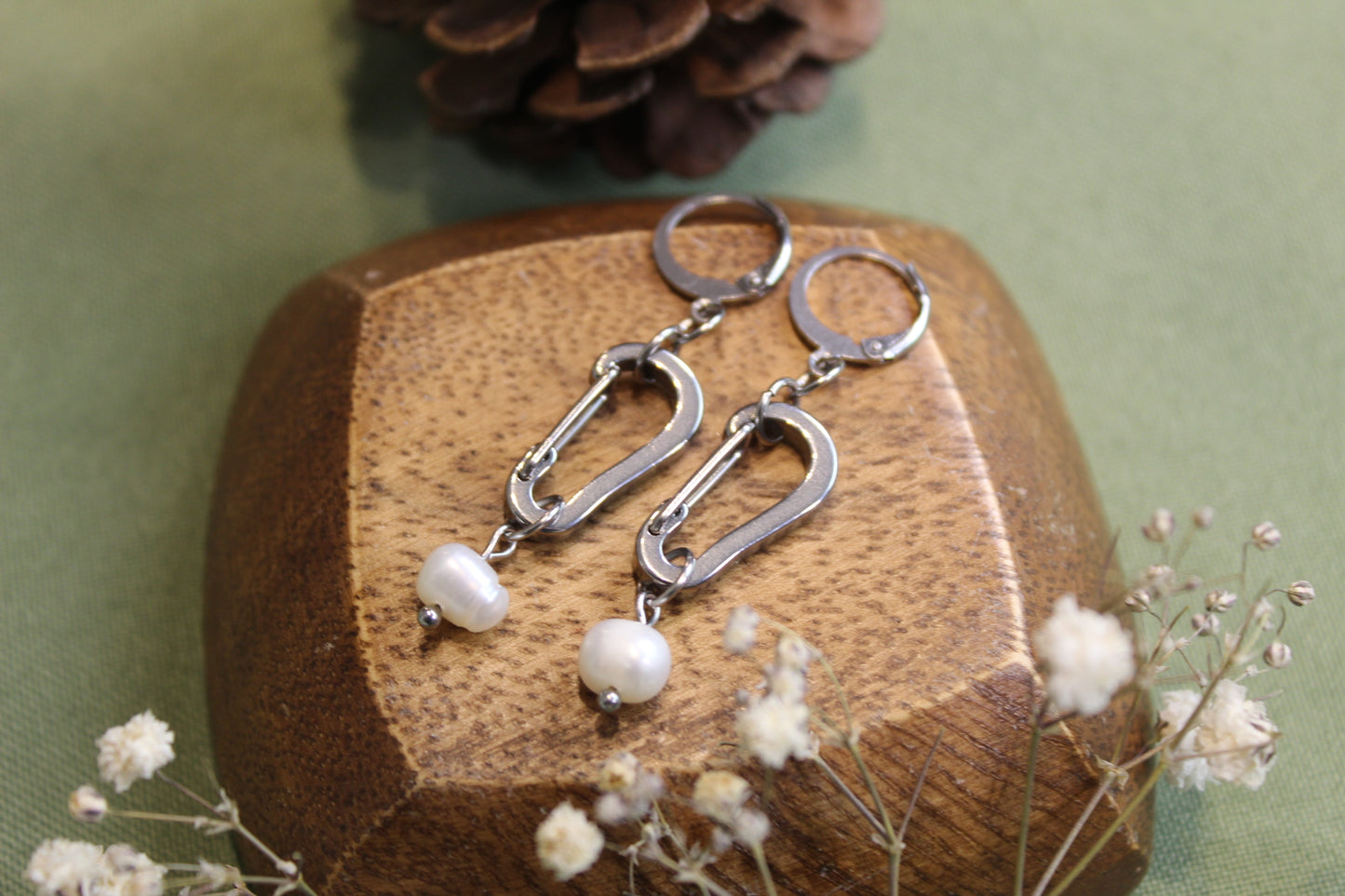 Freshwater Pearl Carabiner Earrings