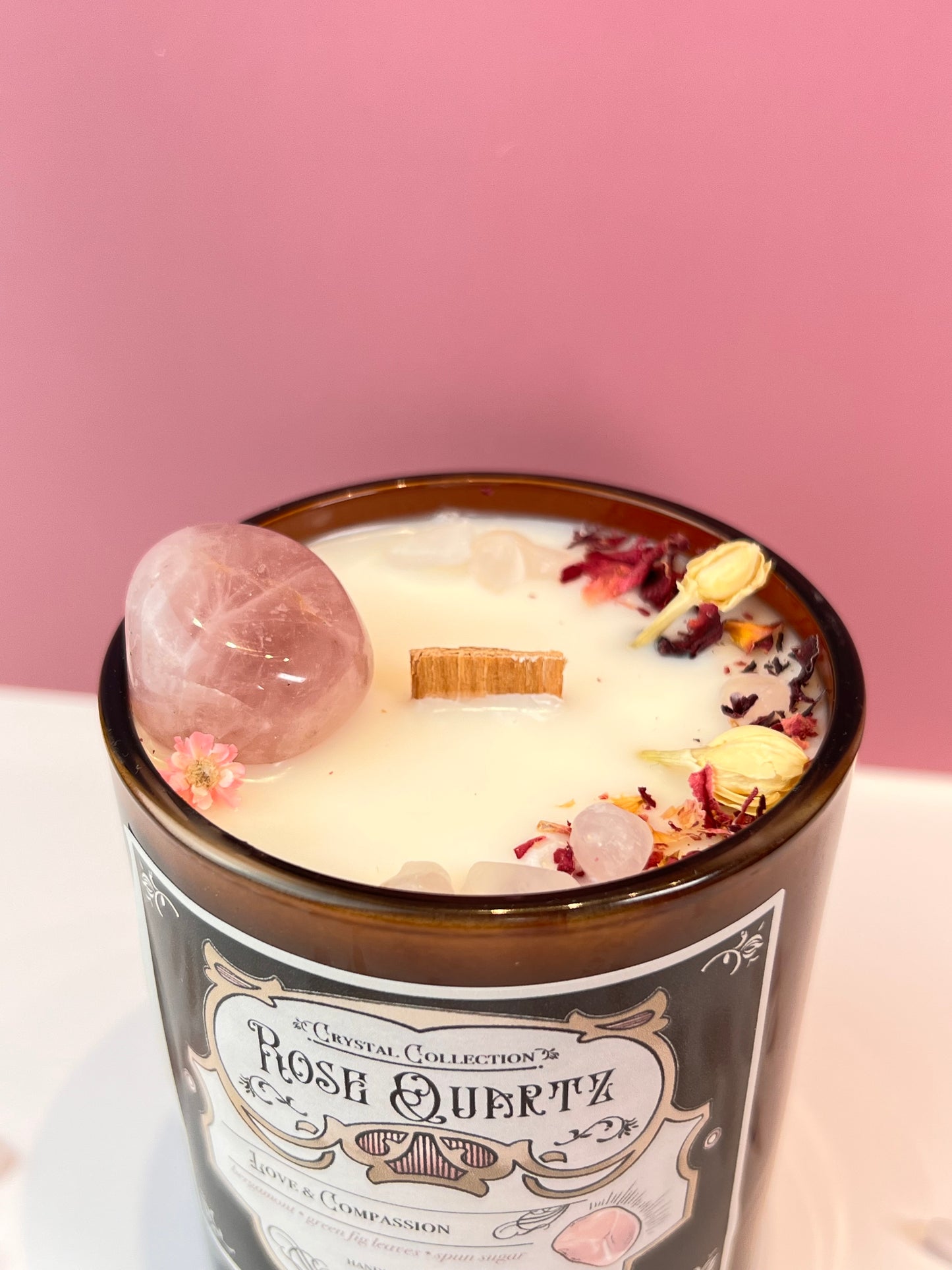 Rose Quartz - Love + Compassion | Luxury Crystal Candle