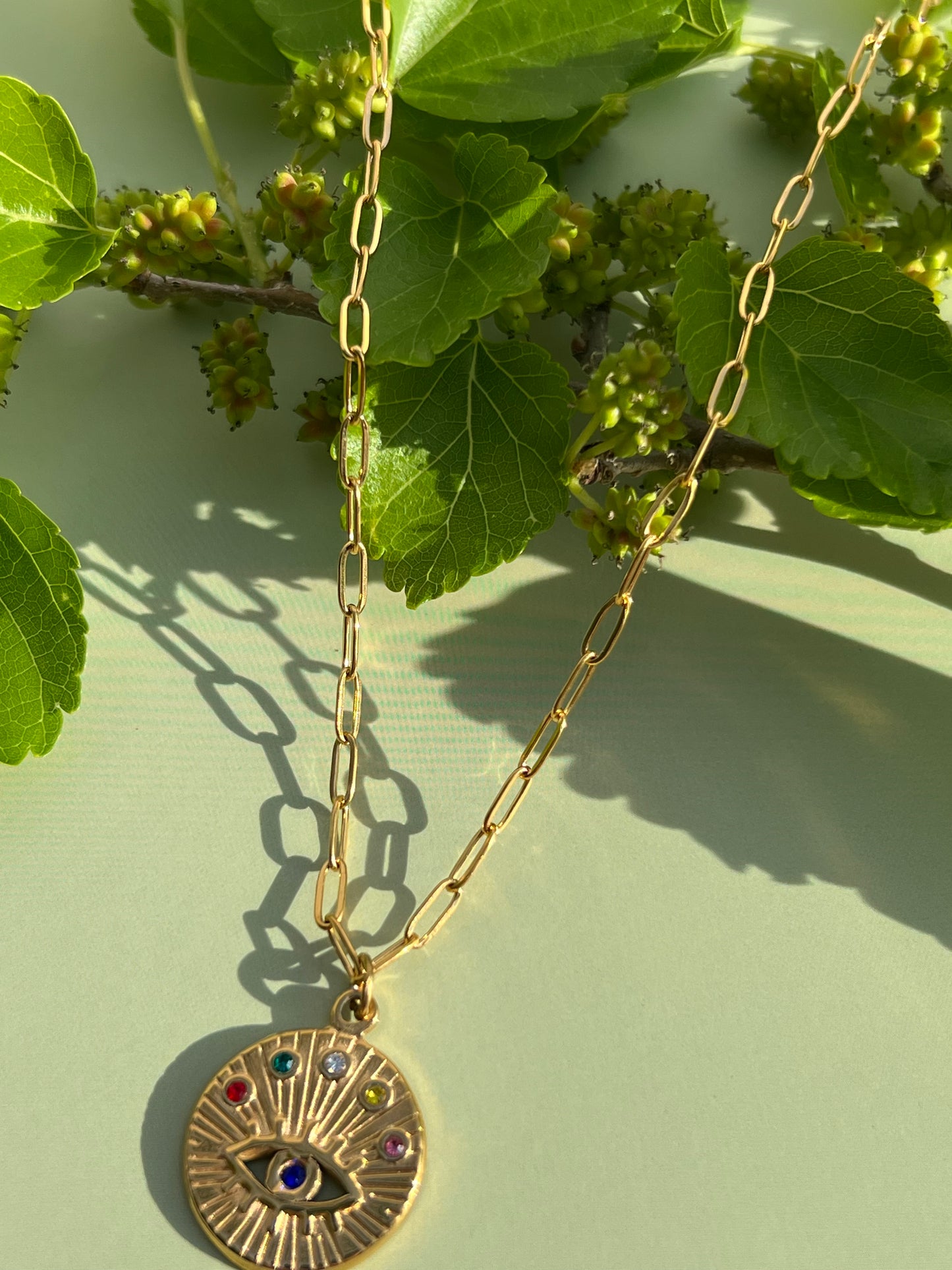 Rainbow Eye Gold Stainless Steel Necklace