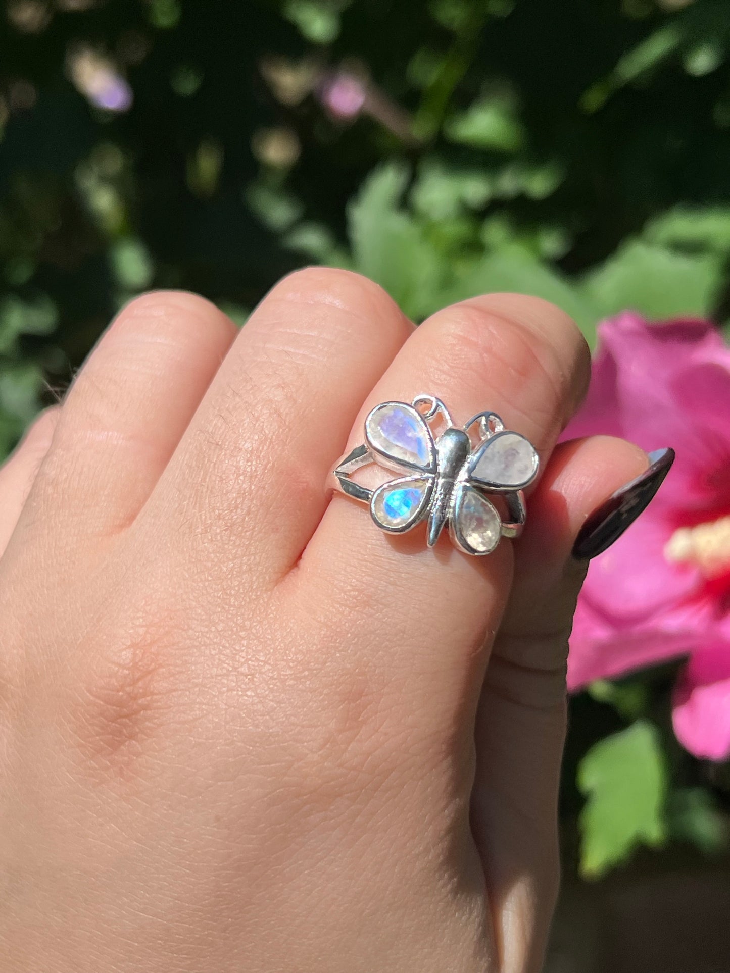 Moonstone Butterfly Sterling Silver Ring | Size 8