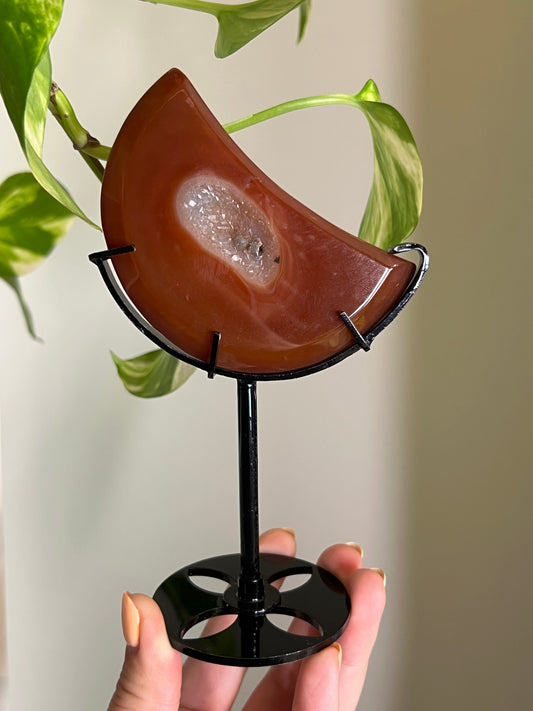 Carnelian Druzy Moon on Stand