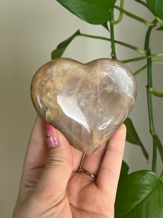 Flashy Peach Moonstone Large Heart