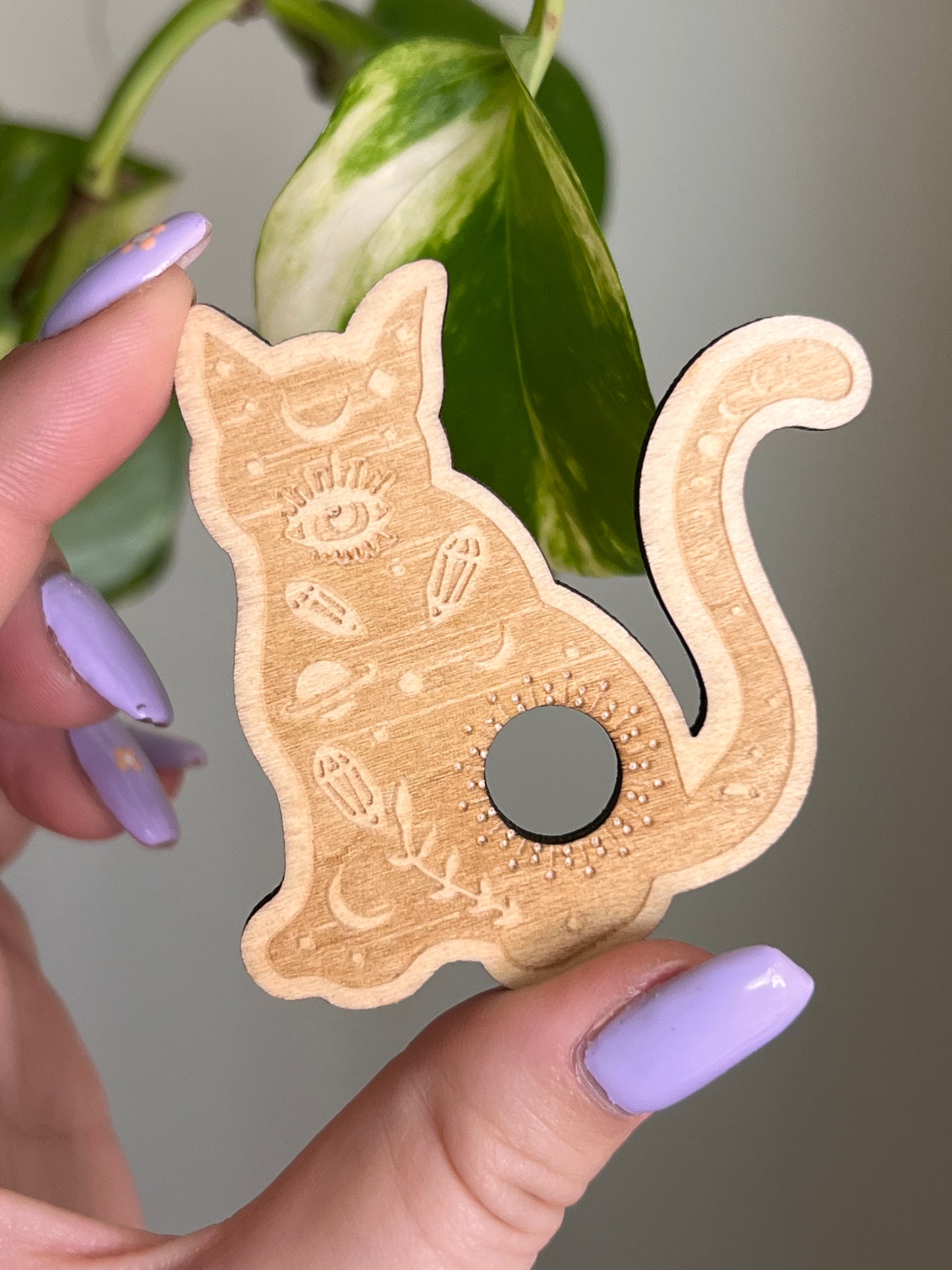 Celestial Crystal Cat Wooden Sphere Stand