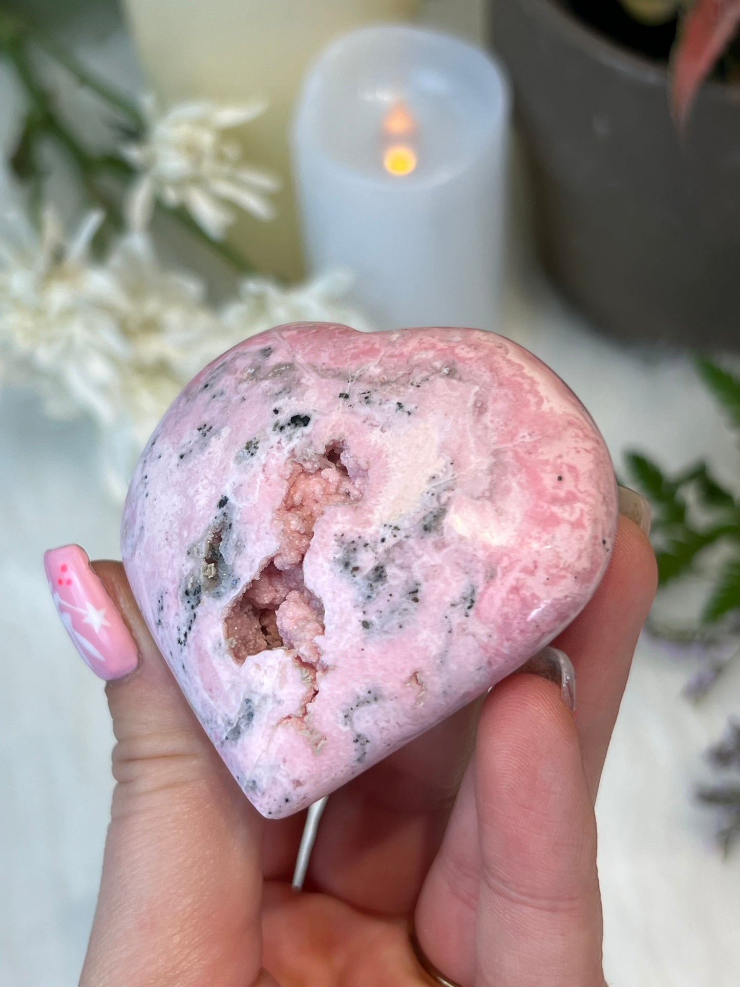 Peruvian Rhodonite Druzy Heart