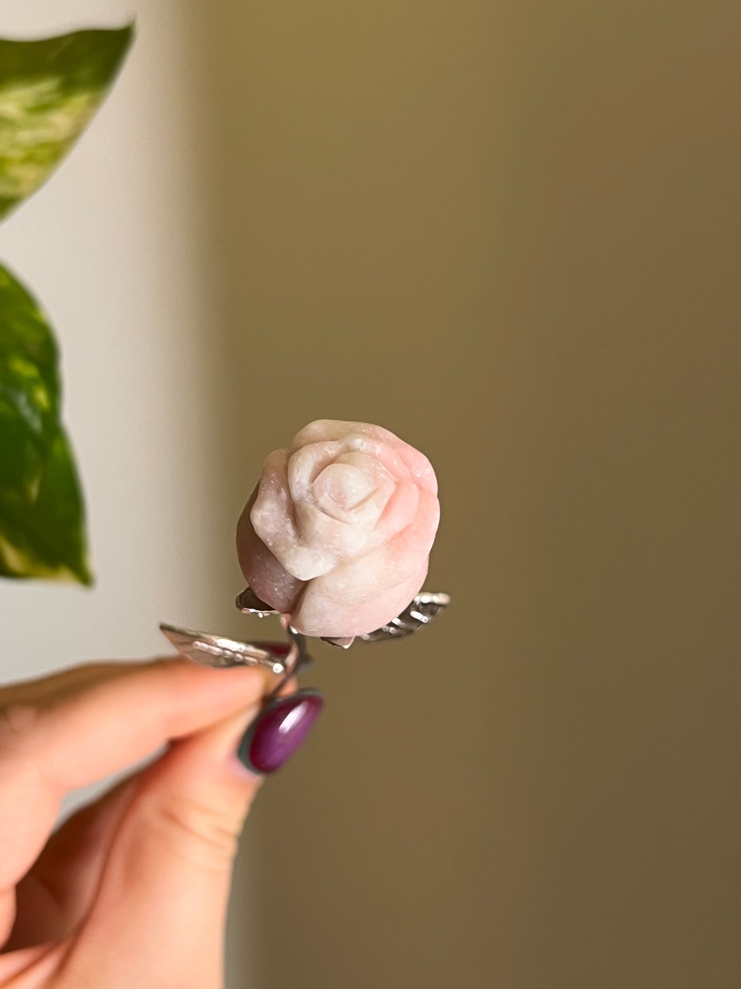 Pink Opal Rose Silver Stem