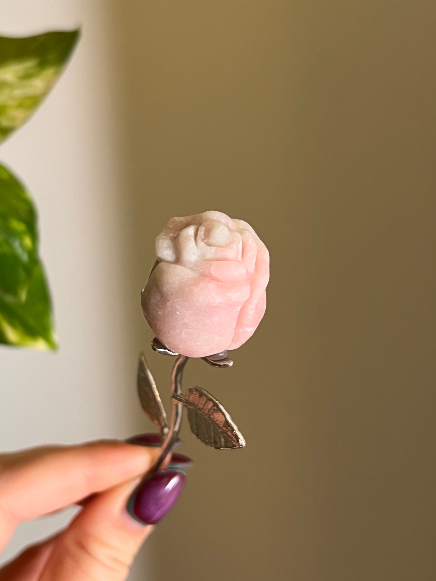 Pink Opal Rose Silver Stem