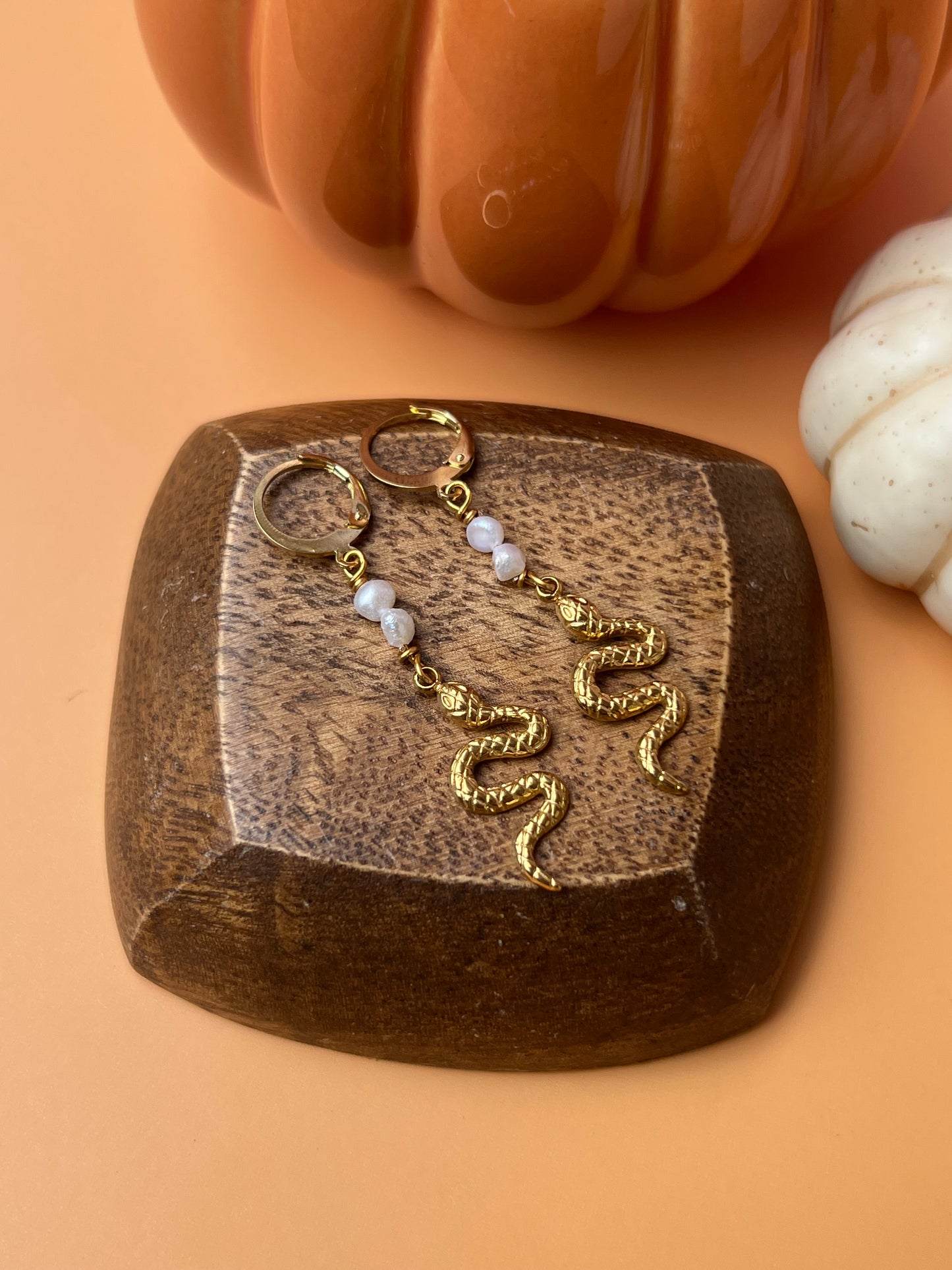 Freshwater Pearl Gold Snake Earrings