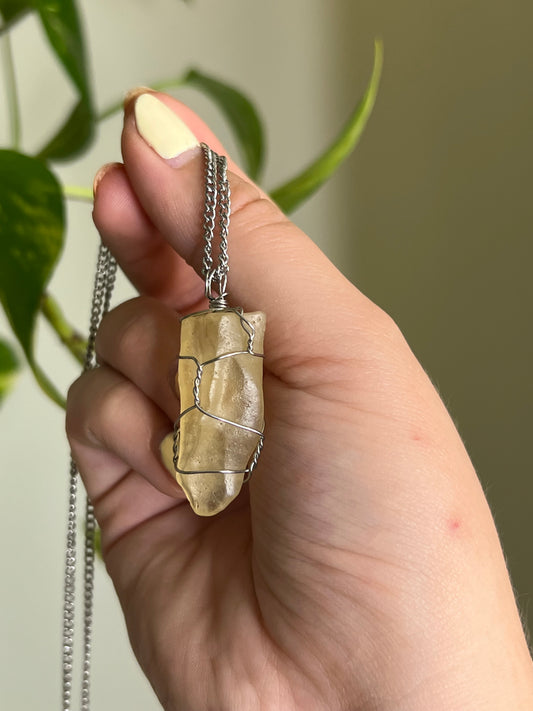 Libyan Desert Glass Wrapped Silver Necklace