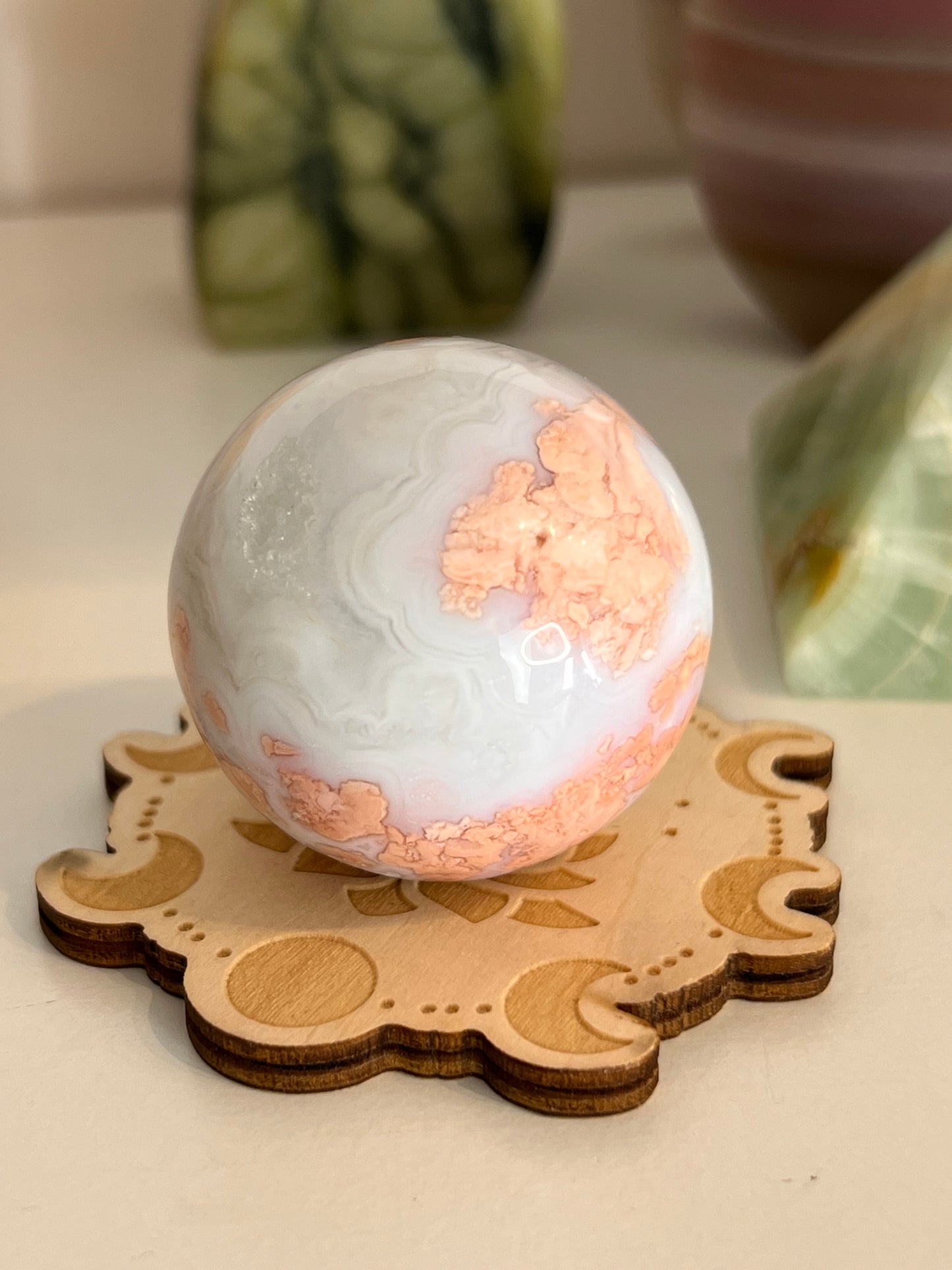 Moon Phases Wooden Sphere Stand