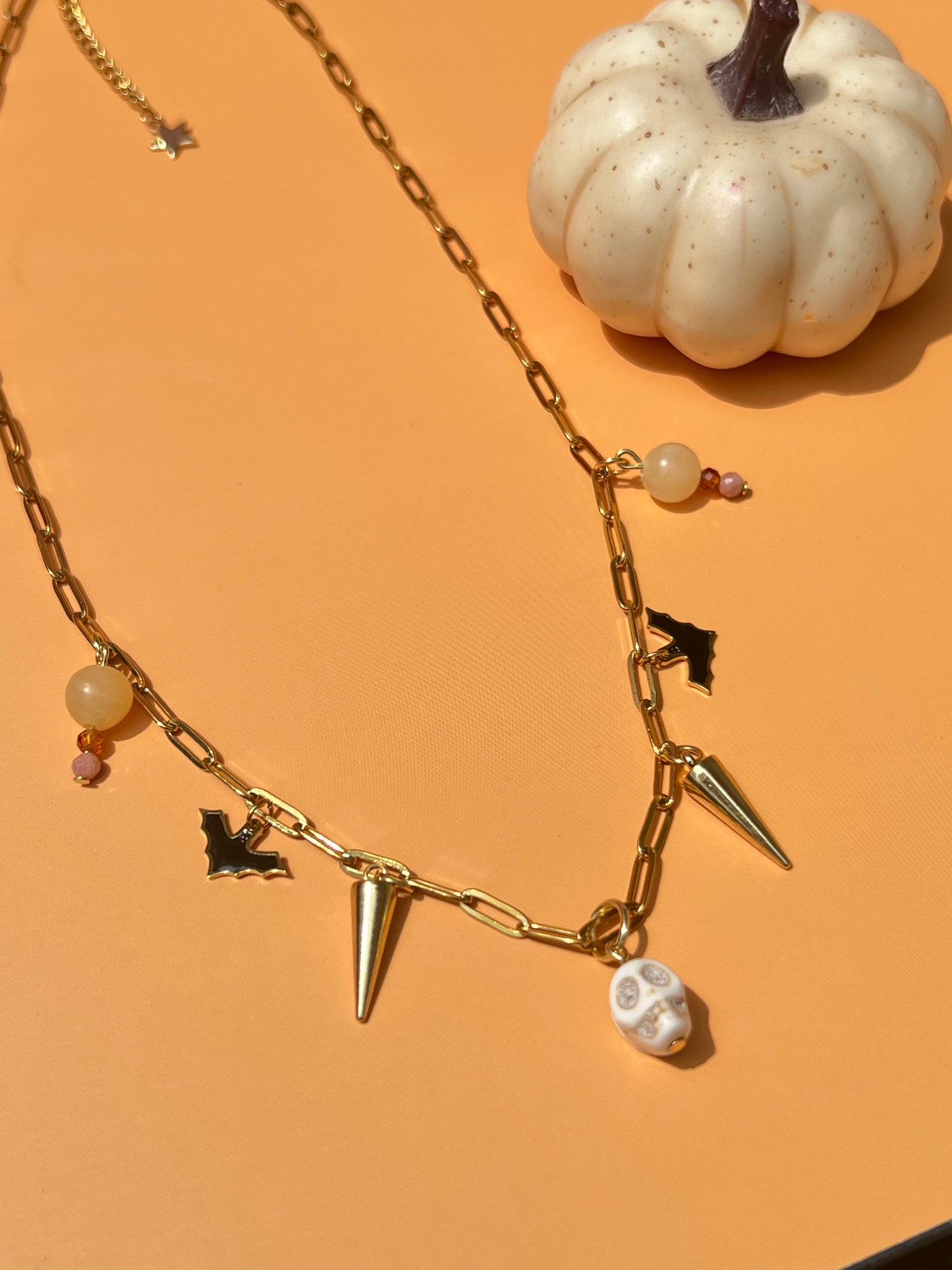 Summer Skeleton Gold Paperclip Necklace ☠️