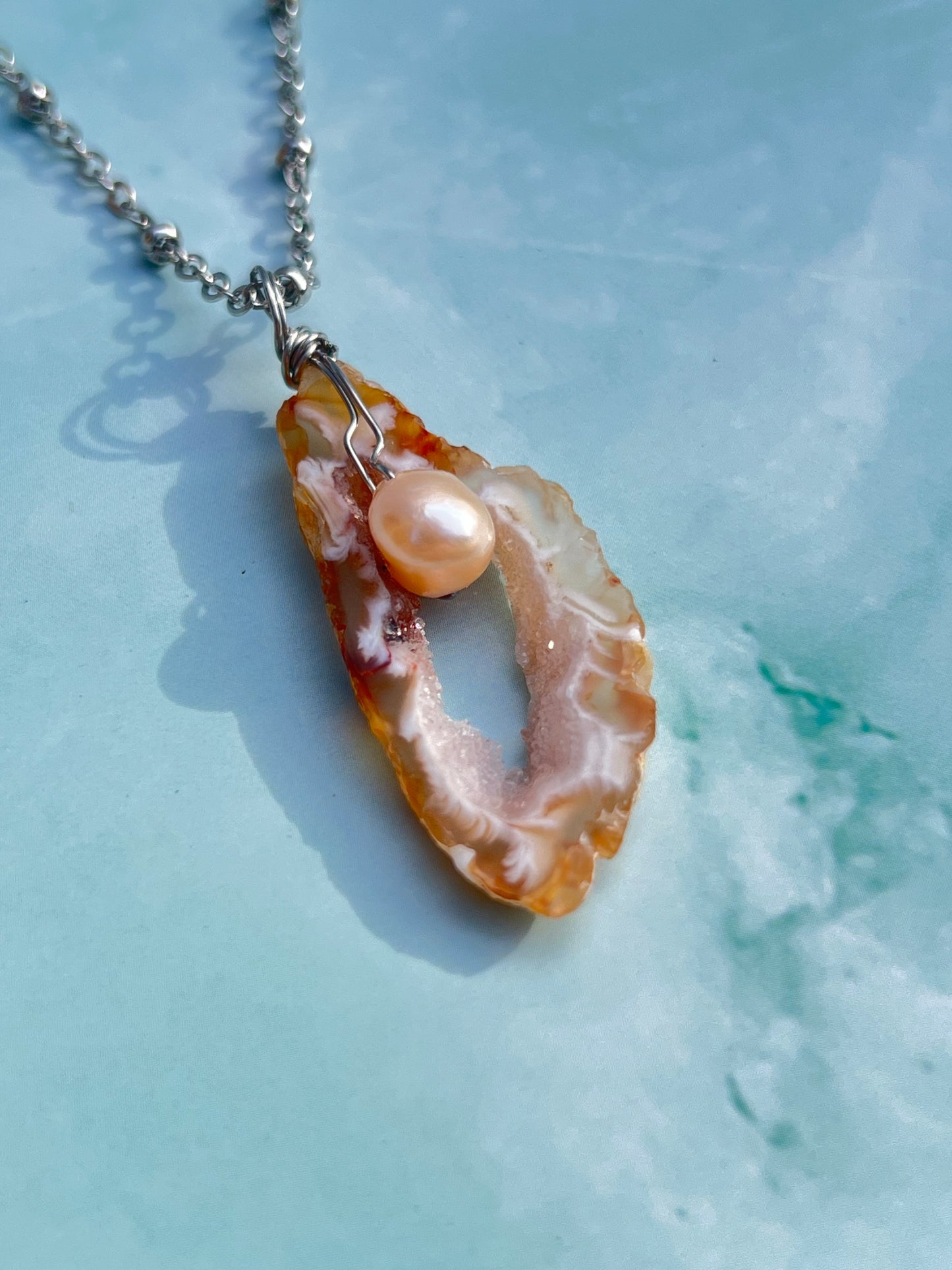 Freshwater Pearl and Druzy Agate Necklace - 4