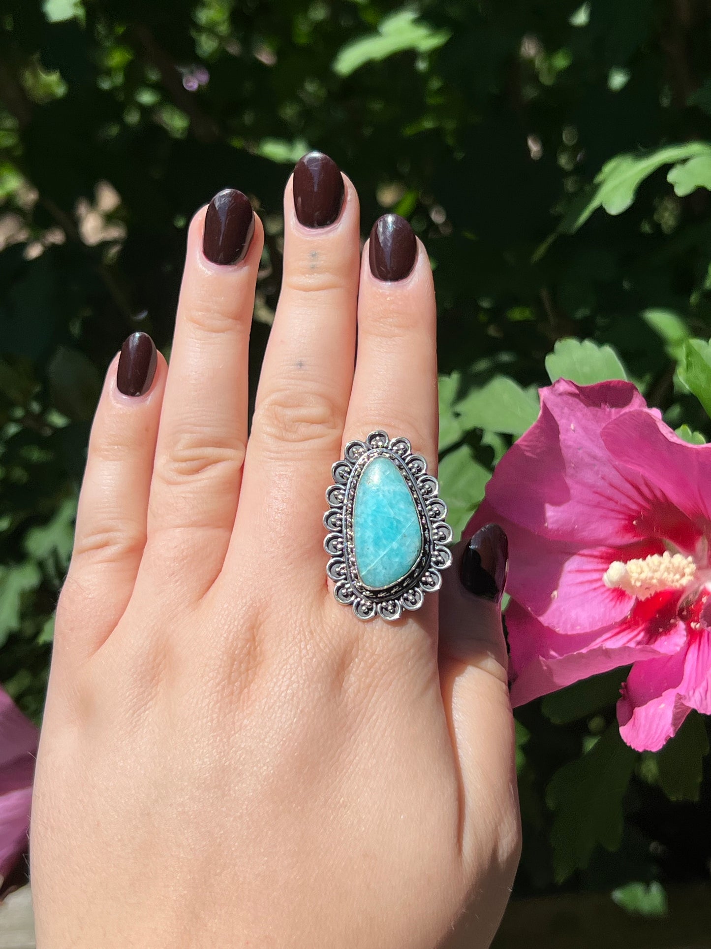 Peruvian Amazonite Sterling Silver Ring | Size 8