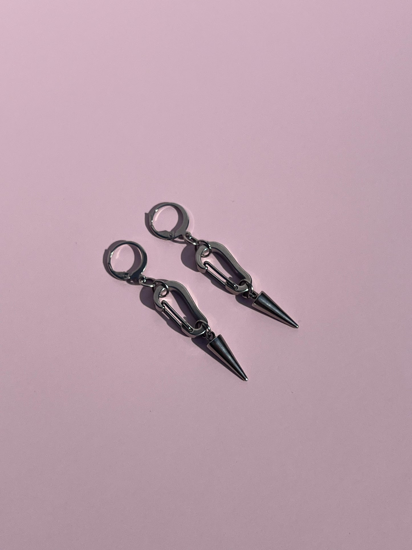 Carabiner Silver Spike Earrings